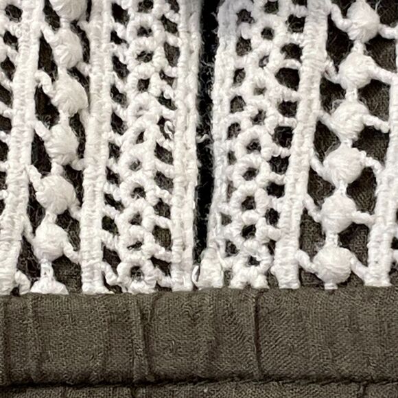 ~ Tommy Bahama 12mo Dress Cotton Crochet Lined Sleeveless Boho Olive PomPom Trim - Picture 3 of 11